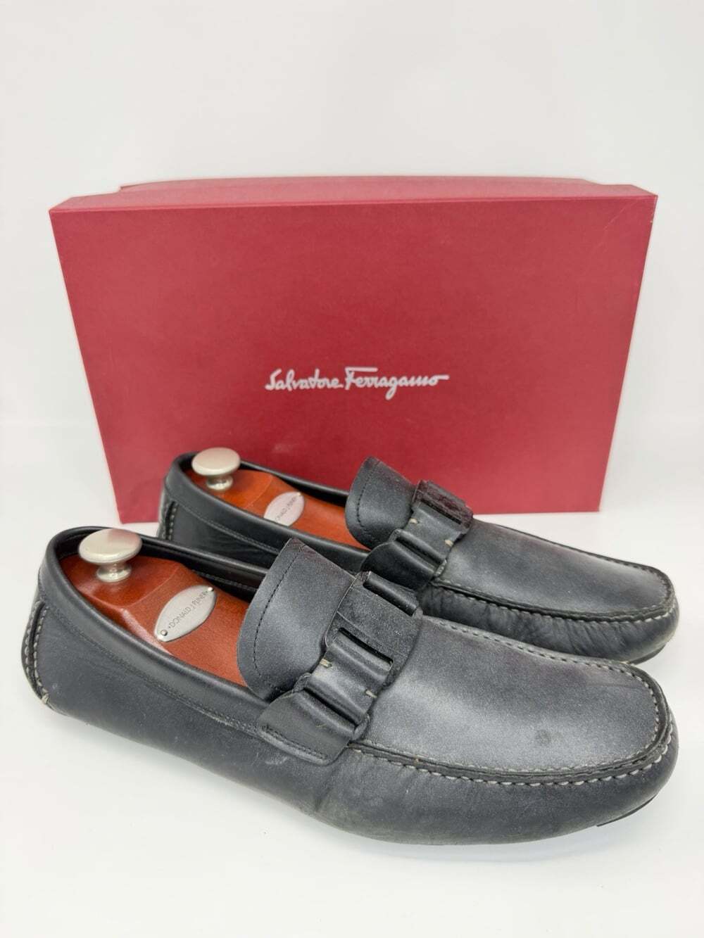 Salvatore Ferragamo Men’s Black Leather Driving Loafers Buckle Shoes Size 9 EE